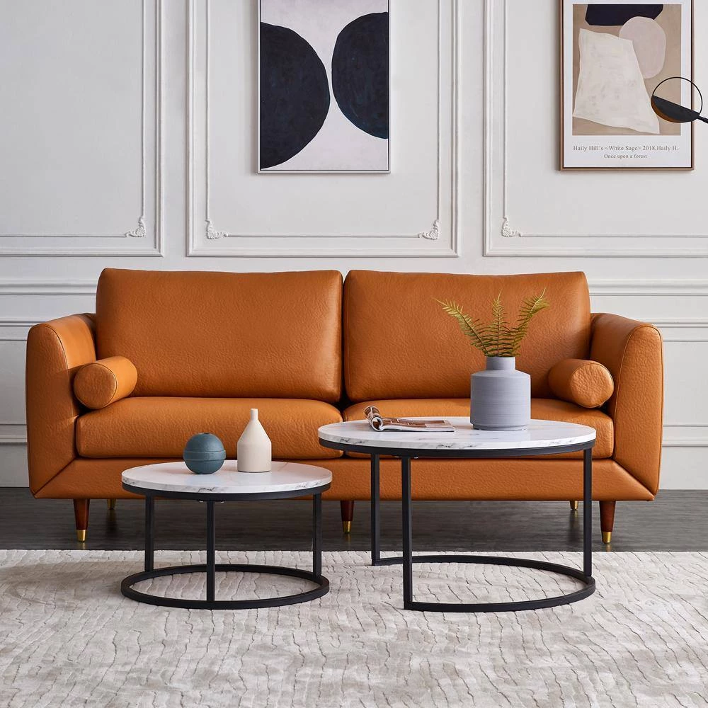 31 .5 in. Marble Color Top Round Modern Nesting MDF Coffee Table with Black Metal Frame with 2-Pieces by ATHMILE 8 31 .5 in. Marble Color Top Round Modern Nesting MDF Coffee Table with Black Metal Frame with 2-Pieces by ATHMILE - Image 8