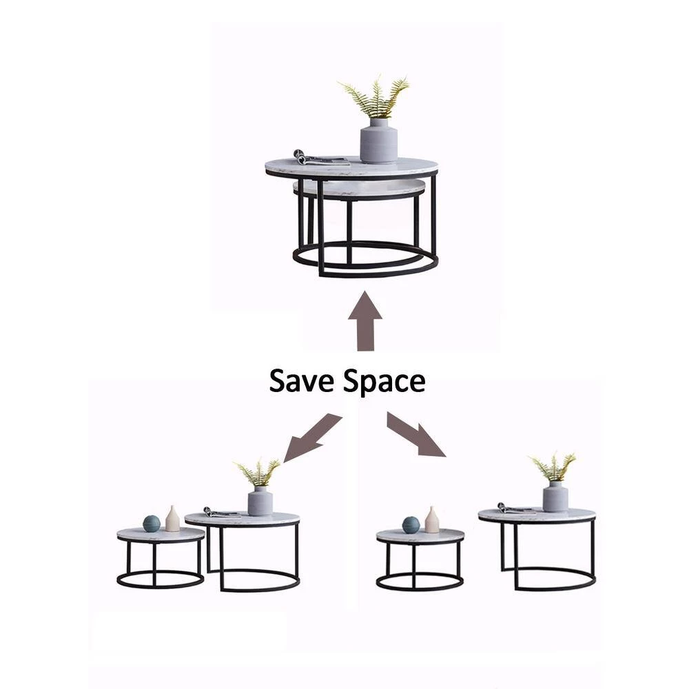 31 .5 in. Marble Color Top Round Modern Nesting MDF Coffee Table with Black Metal Frame with 2-Pieces by ATHMILE 6 31 .5 in. Marble Color Top Round Modern Nesting MDF Coffee Table with Black Metal Frame with 2-Pieces by ATHMILE - Image 6