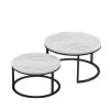 31 .5 in. Marble Color Top Round Modern Nesting MDF Coffee Table with Black Metal Frame with 2-Pieces by ATHMILE