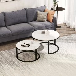 31 .5 in. Marble Color Top Round Modern Nesting MDF Coffee Table with Black Metal Frame with 2-Pieces by ATHMILE 14 31 .5 in. Marble Color Top Round Modern Nesting MDF Coffee Table with Black Metal Frame with 2-Pieces by ATHMILE -ATHMILE Sales Store black frame athmile nesting tables gz w24717242 fa 1000