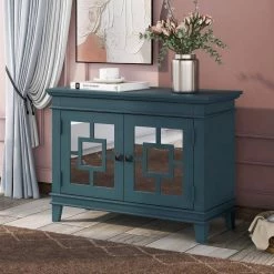 Blue Accent Storage Cabinet Wooden Cabinet with Mirror Door by ATHMILE -ATHMILE Sales Store blue athmile accent cabinets gzwf284088aav 4f 1000
