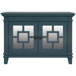 Blue Accent Storage Cabinet Wooden Cabinet with Mirror Door by ATHMILE