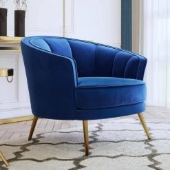 Blue Modern Velvet Upholstered Accent Barrel Armchair Chair for Living Room (Set of 1) by ATHMILE -ATHMILE Sales Store blue athmile accent chairs gz wf282421aac 31 1000