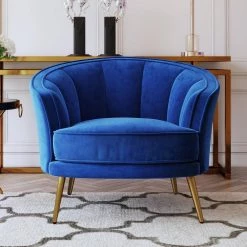 Blue Modern Velvet Upholstered Accent Barrel Armchair Chair for Living Room (Set of 1) by ATHMILE -ATHMILE Sales Store blue athmile accent chairs gz wf282421aac 4f 1000