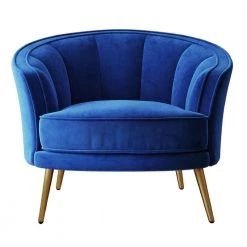 Blue Modern Velvet Upholstered Accent Barrel Armchair Chair for Living Room (Set of 1) by ATHMILE