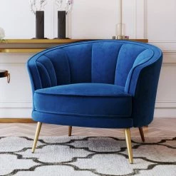 Blue Modern Velvet Upholstered Accent Barrel Armchair Chair for Living Room (Set of 1) by ATHMILE -ATHMILE Sales Store blue athmile accent chairs gz wf282421aac 76 1000