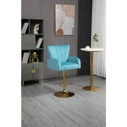 49.2 in. Blue Velvet Bar Stool (Set of 1) by ATHMILE -ATHMILE Sales Store blue athmile bar stools ddw39540817 31 1000