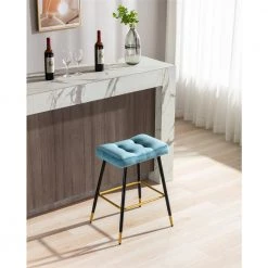 26.34 in. Blue Backless Metal Frame Bar Stool with Velvet Seat (Set of 1) by ATHMILE -ATHMILE Sales Store blue athmile bar stools gz b2w20221735 31 1000