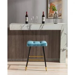 26.34 in. Blue Backless Metal Frame Bar Stool with Velvet Seat (Set of 1) by ATHMILE -ATHMILE Sales Store blue athmile bar stools gz b2w20221735 76 1000