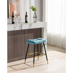 26.34 in. Blue Backless Metal Frame Bar Stool with Velvet Seat (Set of 1) by ATHMILE -ATHMILE Sales Store blue athmile bar stools gz b2w20221735 c3 1000