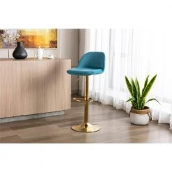 40.94 in. Low Back Blue Metal Frame Adjustable Bar Stool with Toweling fabric Seat (Set of 1) by ATHMILE -ATHMILE Sales Store blue athmile bar stools gz w39538760 31 1000