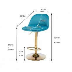 40.94 in. Low Back Blue Metal Frame Adjustable Bar Stool with Toweling fabric Seat (Set of 1) by ATHMILE -ATHMILE Sales Store blue athmile bar stools gz w39538760 c3 1000