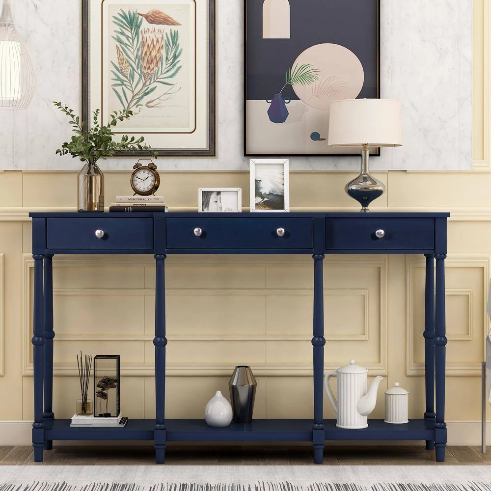 58 in. Blue Standard Rectangle Wood Console Table by ATHMILE 7 58 in. Blue Standard Rectangle Wood Console Table by ATHMILE - Image 7