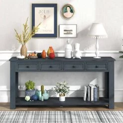 63 in. Blue Standard Rectangle Wood Console Table by ATHMILE -ATHMILE Sales Store blue athmile console tables dswf287219aam 31 1000