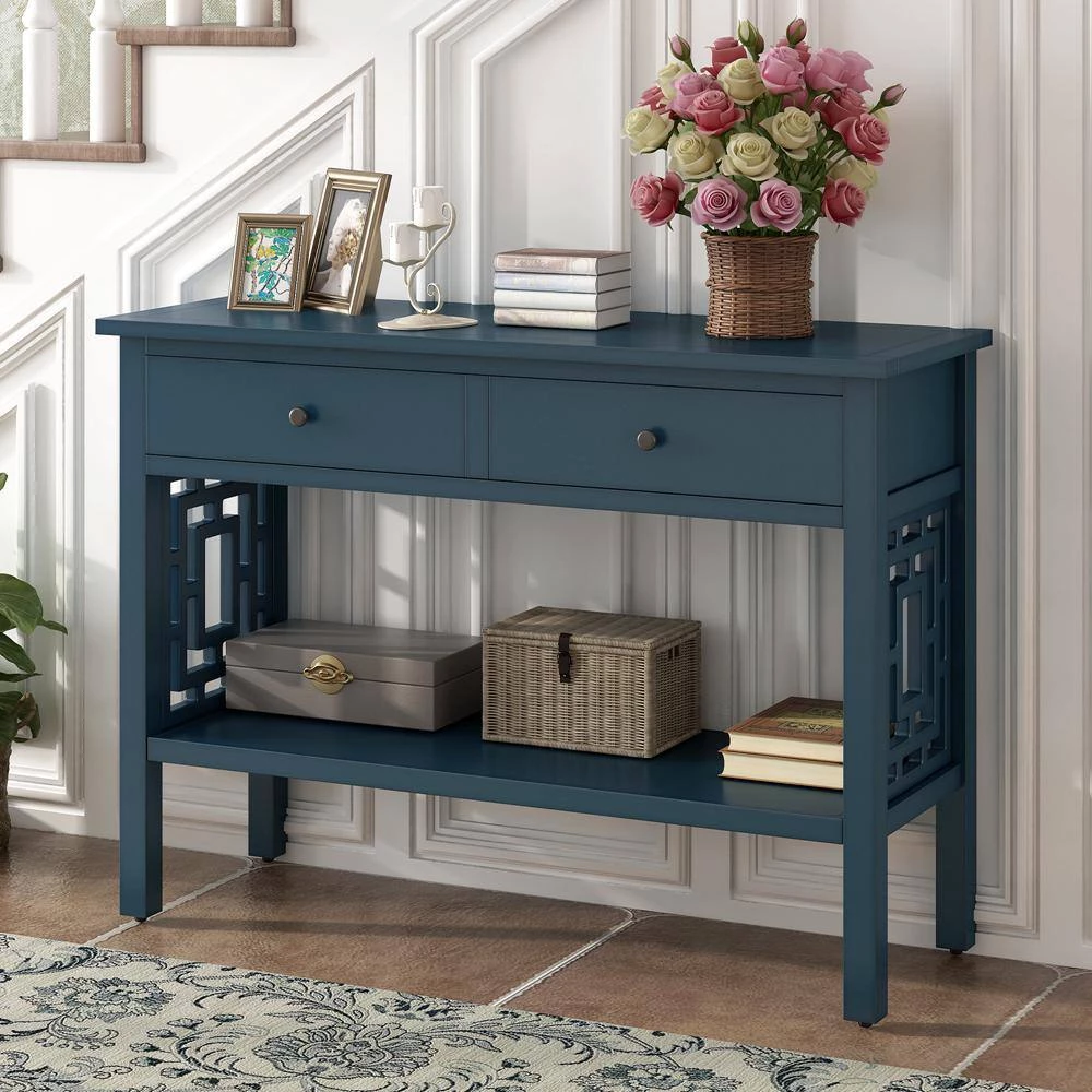 15 in. Blue Standard Rectangle Wood Console Table by ATHMILE 2 15 in. Blue Standard Rectangle Wood Console Table by ATHMILE - Image 2