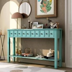 60.03 in. W Blue Standard Rectangle Wood Console Table by ATHMILE -ATHMILE Sales Store blue athmile console tables gz b2w20221371 31 1000