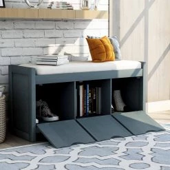 Blue Storage Bench with Removable Cushion and 3-Flip Lock Storage Cubbies 39 in. L x 14 in. W x 19.8 in. H by ATHMILE 9 Blue Storage Bench with Removable Cushion and 3-Flip Lock Storage Cubbies 39 in. L x 14 in. W x 19.8 in. H by ATHMILE -ATHMILE Sales Store blue athmile dining benches gz b2w20220681 31 1000