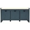 Blue Storage Bench with Removable Cushion and 3-Flip Lock Storage Cubbies 39 in. L x 14 in. W x 19.8 in. H by ATHMILE