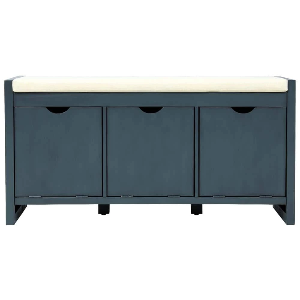 Blue Storage Bench with Removable Cushion and 3-Flip Lock Storage Cubbies 39 in. L x 14 in. W x 19.8 in. H by ATHMILE 1 Blue Storage Bench with Removable Cushion and 3-Flip Lock Storage Cubbies 39 in. L x 14 in. W x 19.8 in. H by ATHMILE