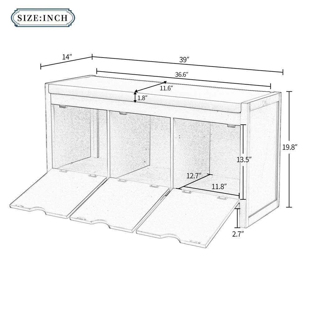 Blue Storage Bench with Removable Cushion and 3-Flip Lock Storage Cubbies 39 in. L x 14 in. W x 19.8 in. H by ATHMILE 3 Blue Storage Bench with Removable Cushion and 3-Flip Lock Storage Cubbies 39 in. L x 14 in. W x 19.8 in. H by ATHMILE - Image 3