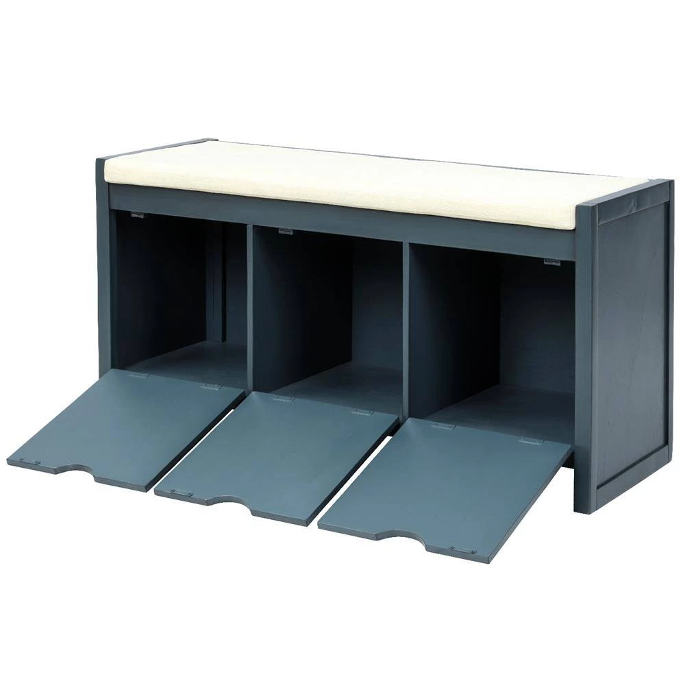 Blue Storage Bench with Removable Cushion and 3-Flip Lock Storage Cubbies 39 in. L x 14 in. W x 19.8 in. H by ATHMILE 2 Blue Storage Bench with Removable Cushion and 3-Flip Lock Storage Cubbies 39 in. L x 14 in. W x 19.8 in. H by ATHMILE - Image 2