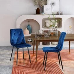 Blue Fabric Dining Chairs (Set of 2) by ATHMILE -ATHMILE Sales Store blue athmile dining chairs ddw21037658 31 1000