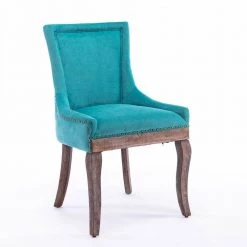 Blue Thickened Fabric Chairs with Neutrally Toned Solid Wood Legs (Set of 2) by ATHMILE