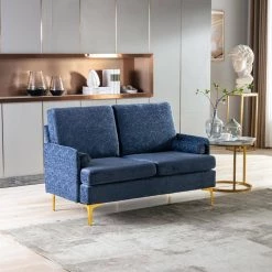 55.1 in. Blue Fabric Upholstered 2-Seater Loveseat with Golden Legs by ATHMILE -ATHMILE Sales Store blue athmile loveseats gz b2w20222099 31 1000