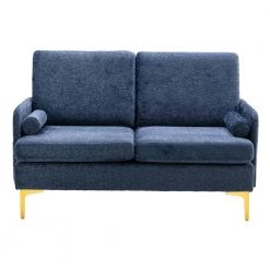 55.1 in. Blue Fabric Upholstered 2-Seater Loveseat with Golden Legs by ATHMILE
