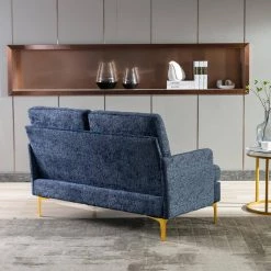55.1 in. Blue Fabric Upholstered 2-Seater Loveseat with Golden Legs by ATHMILE -ATHMILE Sales Store blue athmile loveseats gz b2w20222099 76 1000
