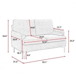 55.1 in. Blue Fabric Upholstered 2-Seater Loveseat with Golden Legs by ATHMILE -ATHMILE Sales Store blue athmile loveseats gz b2w20222099 c3 1000