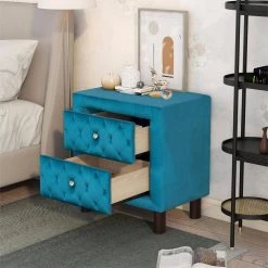 2-Drawer Upholstered Wooden Blue Nightstand (20 in. L x 16 in. W x 23.6 in. H) by ATHMILE 17 2-Drawer Upholstered Wooden Blue Nightstand (20 in. L x 16 in. W x 23.6 in. H) by ATHMILE -ATHMILE Sales Store blue athmile nightstands gz b2w20221758 31 1000