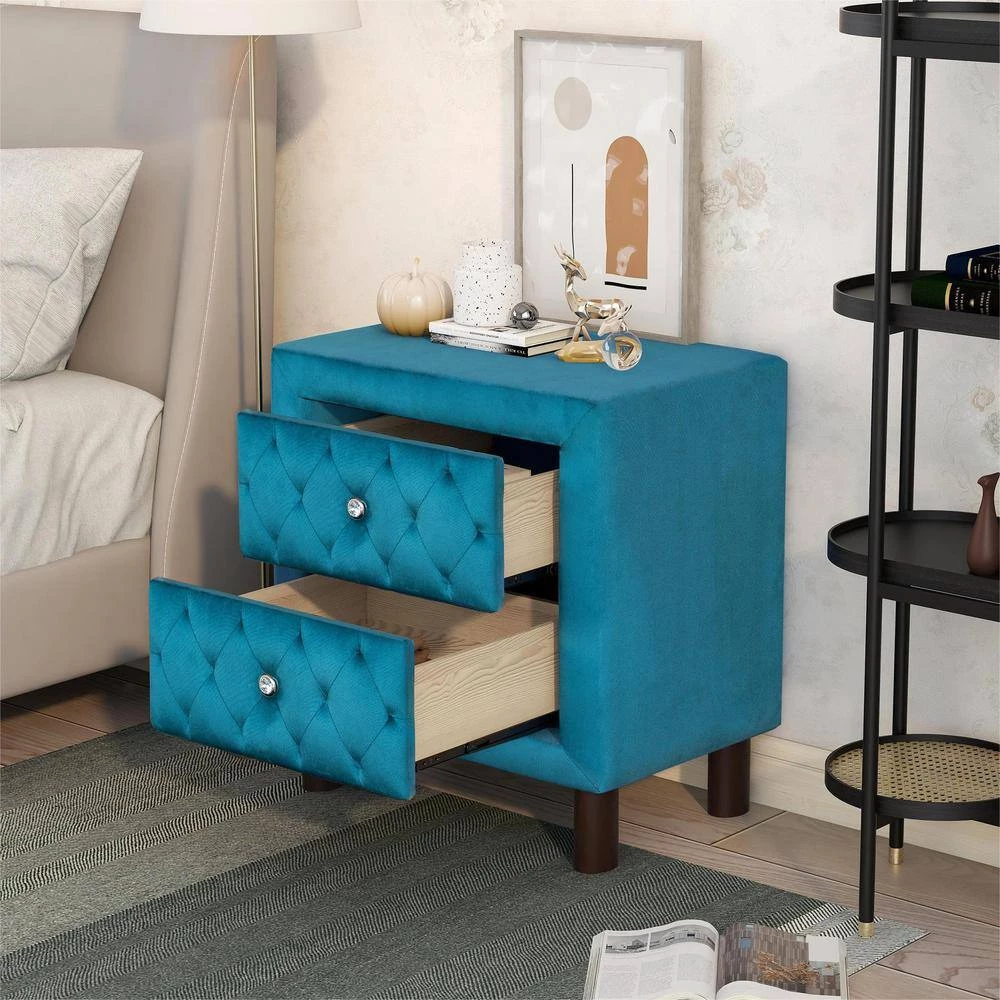 2-Drawer Upholstered Wooden Blue Nightstand (20 in. L x 16 in. W x 23.6 in. H) by ATHMILE 9 2-Drawer Upholstered Wooden Blue Nightstand (20 in. L x 16 in. W x 23.6 in. H) by ATHMILE - Image 9