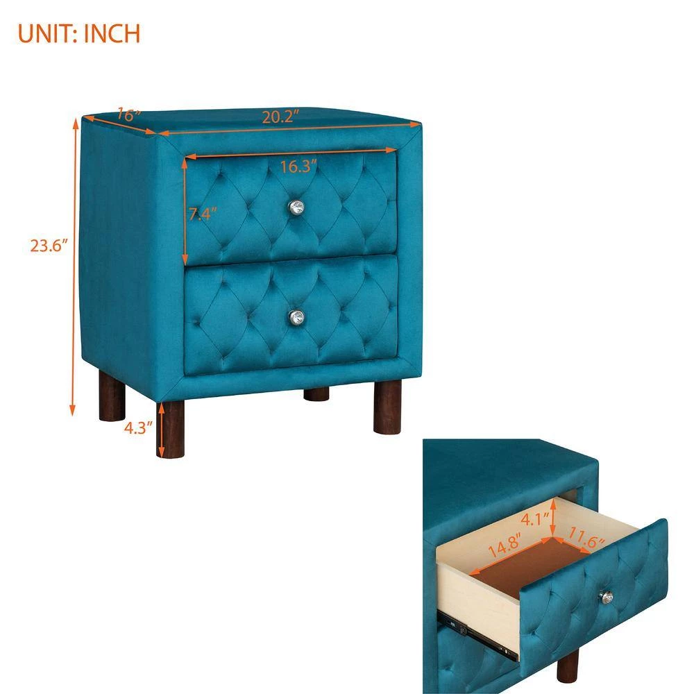 2-Drawer Upholstered Wooden Blue Nightstand (20 in. L x 16 in. W x 23.6 in. H) by ATHMILE 4 2-Drawer Upholstered Wooden Blue Nightstand (20 in. L x 16 in. W x 23.6 in. H) by ATHMILE - Image 4