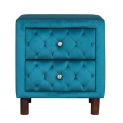 2-Drawer Upholstered Wooden Blue Nightstand (20 in. L x 16 in. W x 23.6 in. H) by ATHMILE