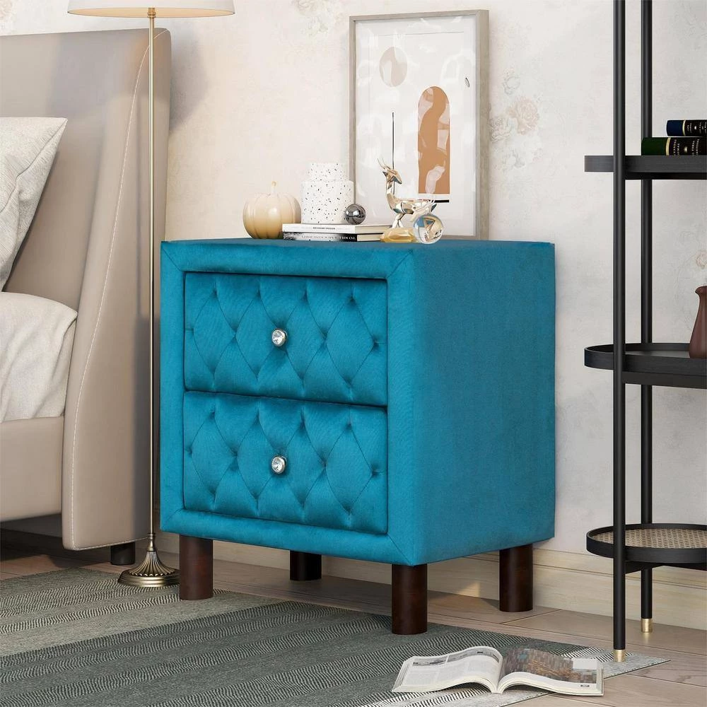 2-Drawer Upholstered Wooden Blue Nightstand (20 in. L x 16 in. W x 23.6 in. H) by ATHMILE 3 2-Drawer Upholstered Wooden Blue Nightstand (20 in. L x 16 in. W x 23.6 in. H) by ATHMILE - Image 3