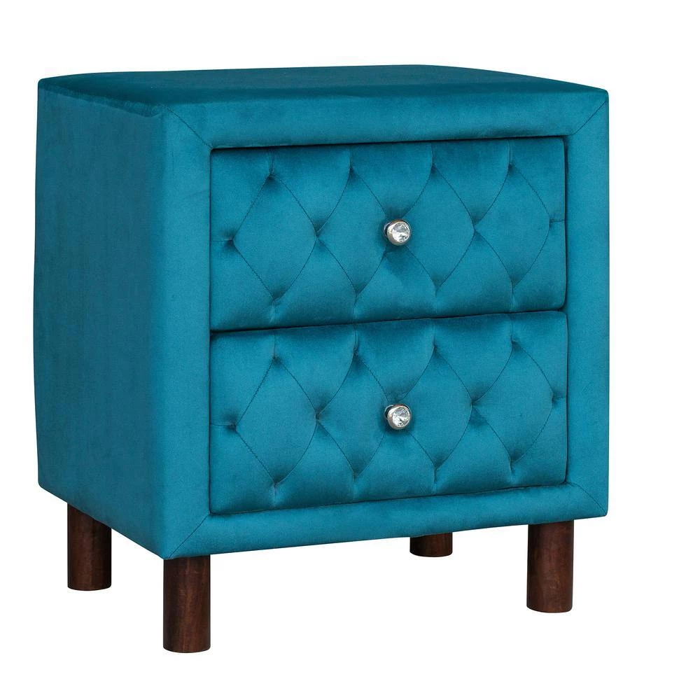 2-Drawer Upholstered Wooden Blue Nightstand (20 in. L x 16 in. W x 23.6 in. H) by ATHMILE 2 2-Drawer Upholstered Wooden Blue Nightstand (20 in. L x 16 in. W x 23.6 in. H) by ATHMILE - Image 2