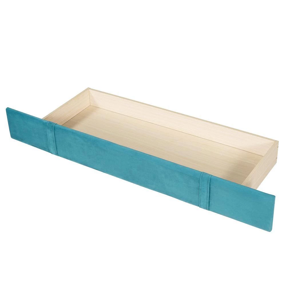 84.4 in.W Blue Queen Size Velvet Wood Frame Platform Bed by ATHMILE 6 84.4 in.W Blue Queen Size Velvet Wood Frame Platform Bed by ATHMILE - Image 6