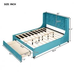 84.4 in.W Blue Queen Size Velvet Wood Frame Platform Bed by ATHMILE 12 84.4 in.W Blue Queen Size Velvet Wood Frame Platform Bed by ATHMILE -ATHMILE Sales Store blue athmile platform beds gz b2w20221929 4f 1000