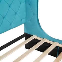 84.4 in.W Blue Queen Size Velvet Wood Frame Platform Bed by ATHMILE 16 84.4 in.W Blue Queen Size Velvet Wood Frame Platform Bed by ATHMILE -ATHMILE Sales Store blue athmile platform beds gz b2w20221929 76 1000