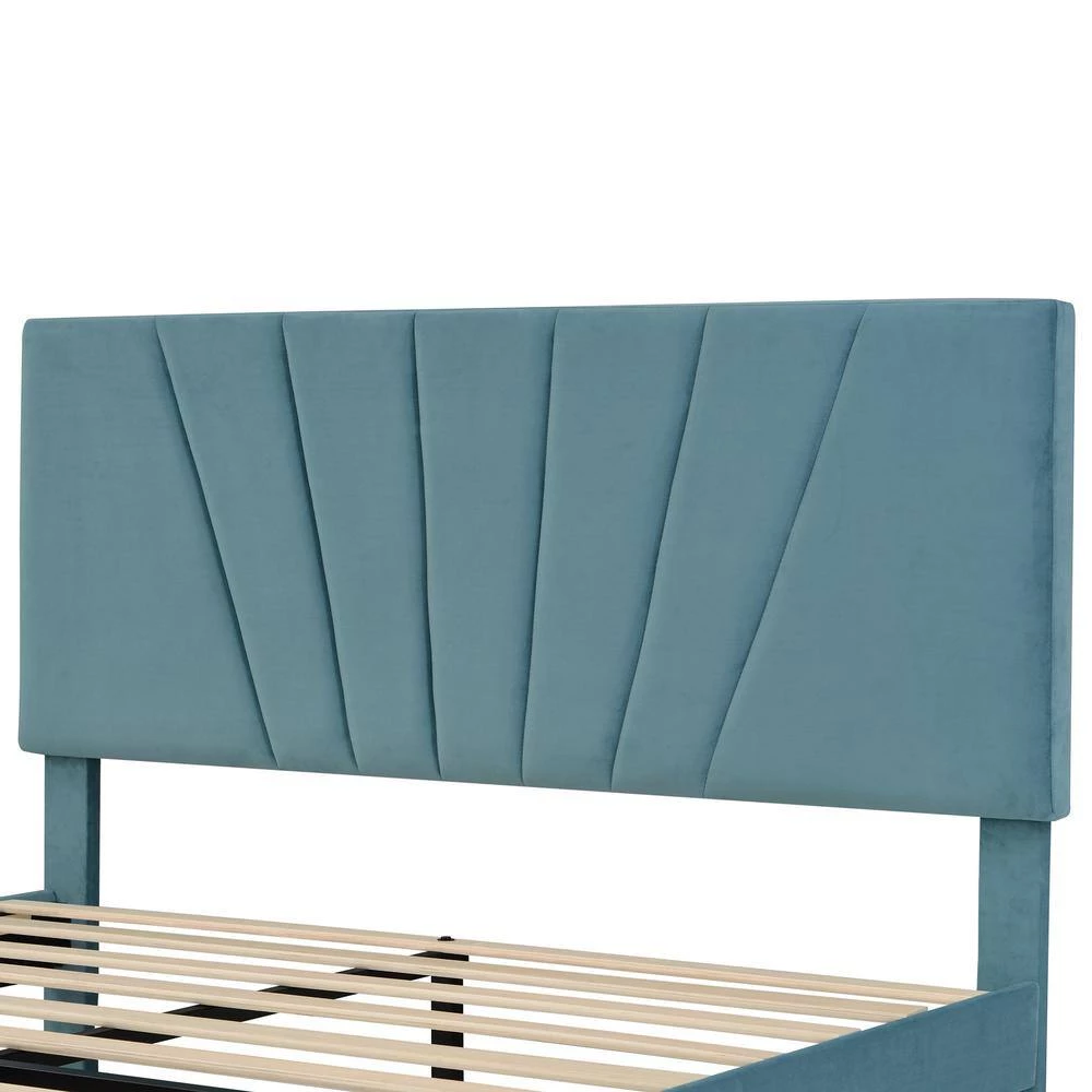 Blue Queen Size Storage Bed Velvet Upholstered Platform Bed with a Big Drawer by ATHMILE 5 Blue Queen Size Storage Bed Velvet Upholstered Platform Bed with a Big Drawer by ATHMILE - Image 5