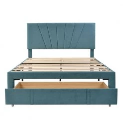 Blue Queen Size Storage Bed Velvet Upholstered Platform Bed with a Big Drawer by ATHMILE 12 Blue Queen Size Storage Bed Velvet Upholstered Platform Bed with a Big Drawer by ATHMILE -ATHMILE Sales Store blue athmile platform beds gz wf199385aac 4f 1000