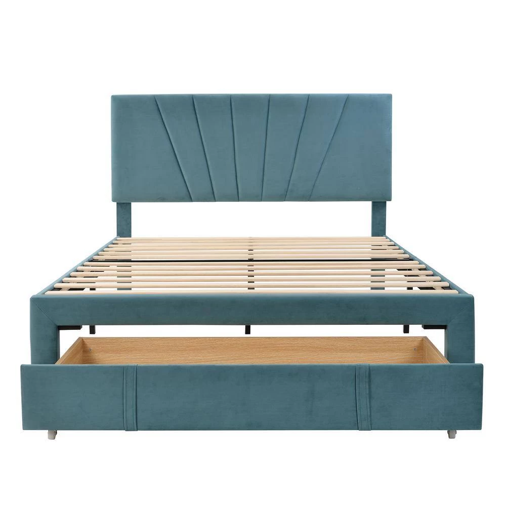 Blue Queen Size Storage Bed Velvet Upholstered Platform Bed with a Big Drawer by ATHMILE 4 Blue Queen Size Storage Bed Velvet Upholstered Platform Bed with a Big Drawer by ATHMILE - Image 4