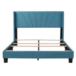 84.4 in. W Blue Velvet Upholstered Queen Size Platform Bed by ATHMILE -ATHMILE Sales Store blue athmile platform beds gzx b2w20221129 1f 1000