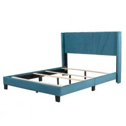 84.4 in. W Blue Velvet Upholstered Queen Size Platform Bed by ATHMILE -ATHMILE Sales Store blue athmile platform beds gzx b2w20221129 76 1000