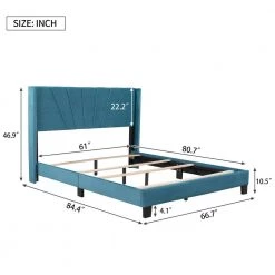 84.4 in. W Blue Velvet Upholstered Queen Size Platform Bed by ATHMILE -ATHMILE Sales Store blue athmile platform beds gzx b2w20221129 c3 1000