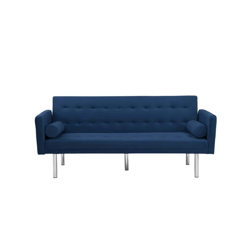 Blue 68 in. Velvet Square Arm Twin Size Sleeper Sofa by ATHMILE 1 Blue 68 in. Velvet Square Arm Twin Size Sleeper Sofa by ATHMILE