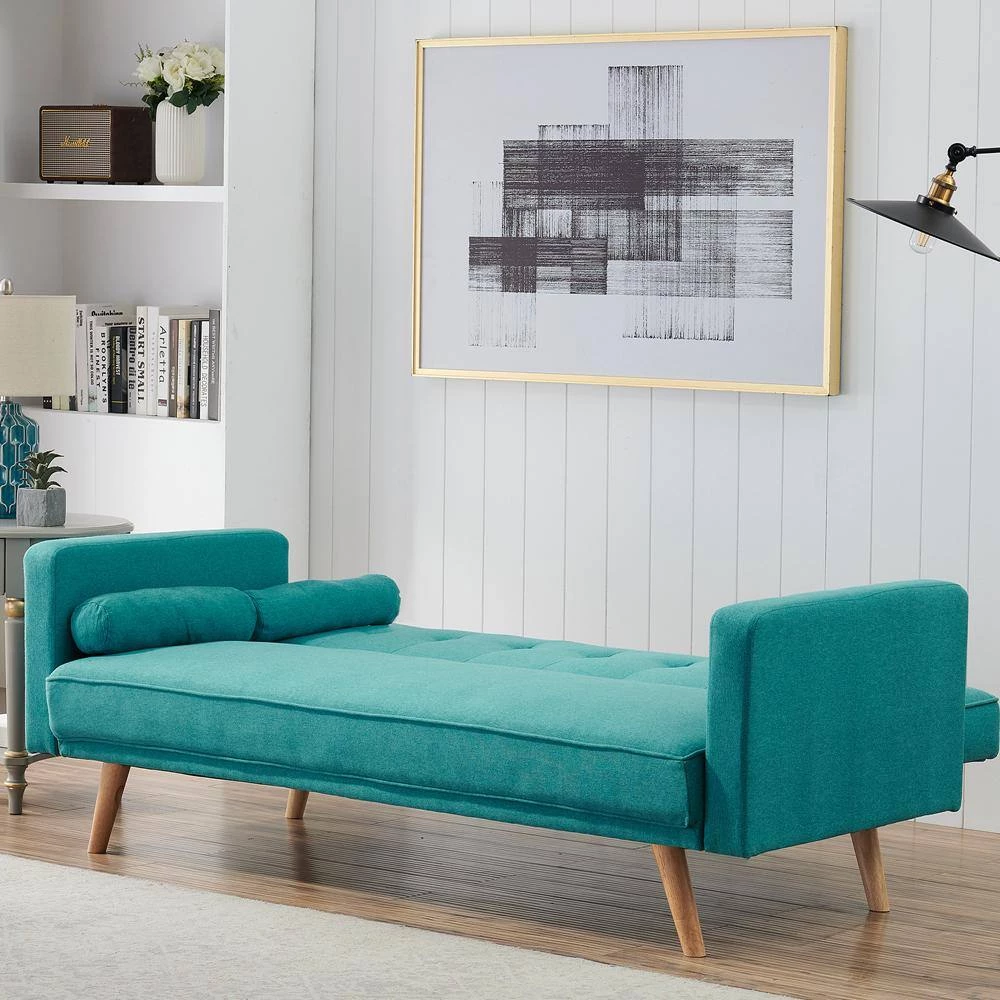 81.90 in. W Round Arm Linen Straight Folding Sofa in Blue by ATHMILE 6 81.90 in. W Round Arm Linen Straight Folding Sofa in Blue by ATHMILE - Image 6