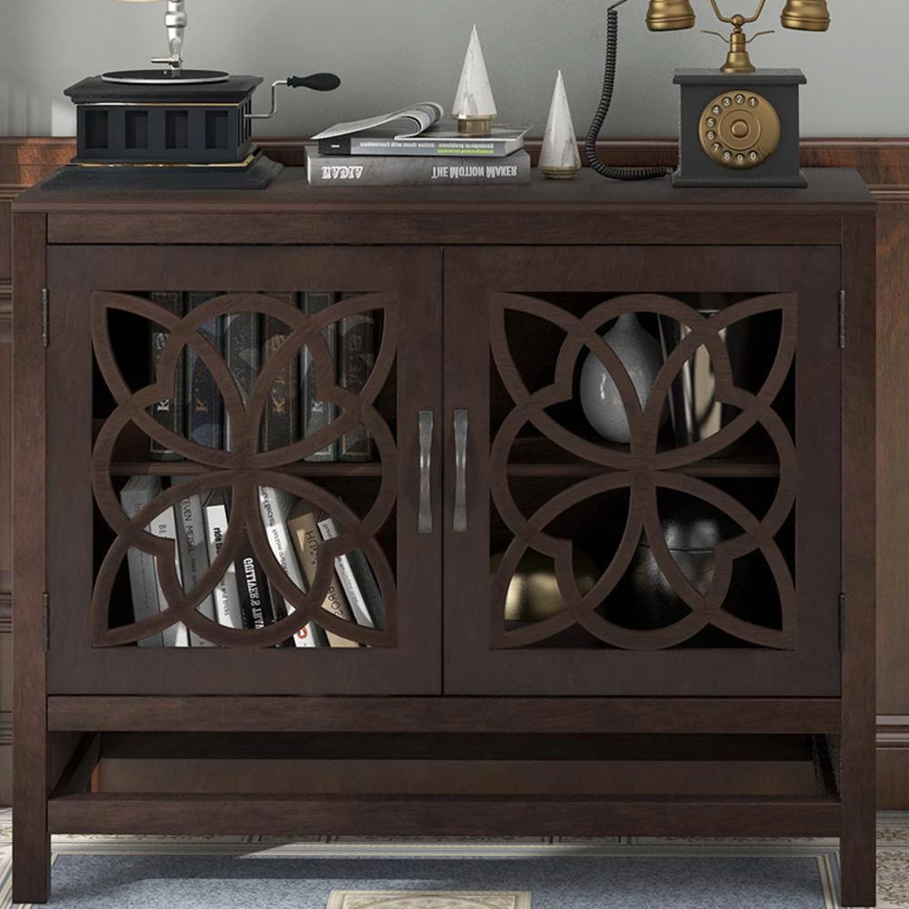Brown Wood Accent Buffet Sideboard Storage Cabinet with Doors and Adjustable Shelf by ATHMILE 10 Brown Wood Accent Buffet Sideboard Storage Cabinet with Doors and Adjustable Shelf by ATHMILE - Image 10