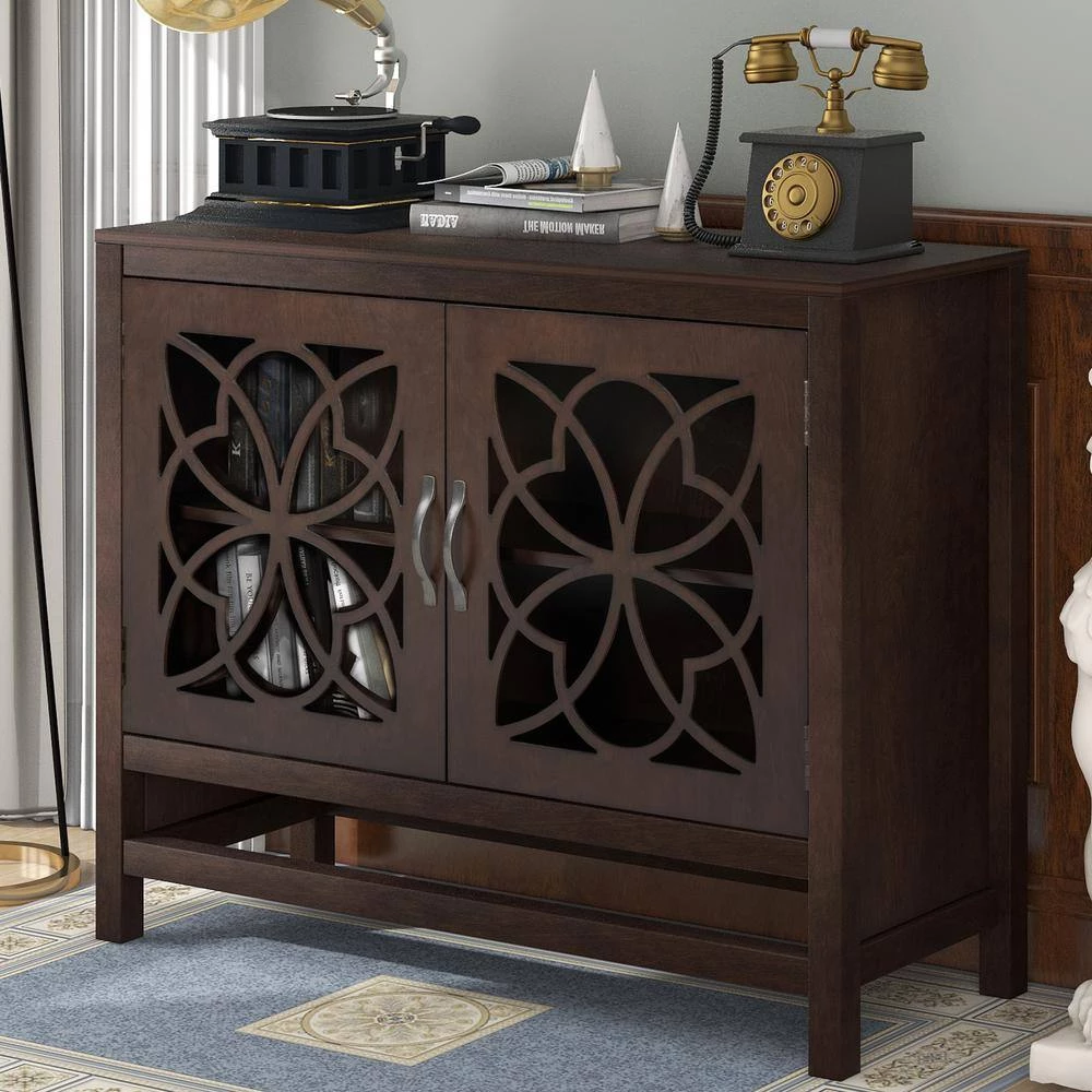 Brown Wood Accent Buffet Sideboard Storage Cabinet with Doors and Adjustable Shelf by ATHMILE 9 Brown Wood Accent Buffet Sideboard Storage Cabinet with Doors and Adjustable Shelf by ATHMILE - Image 9